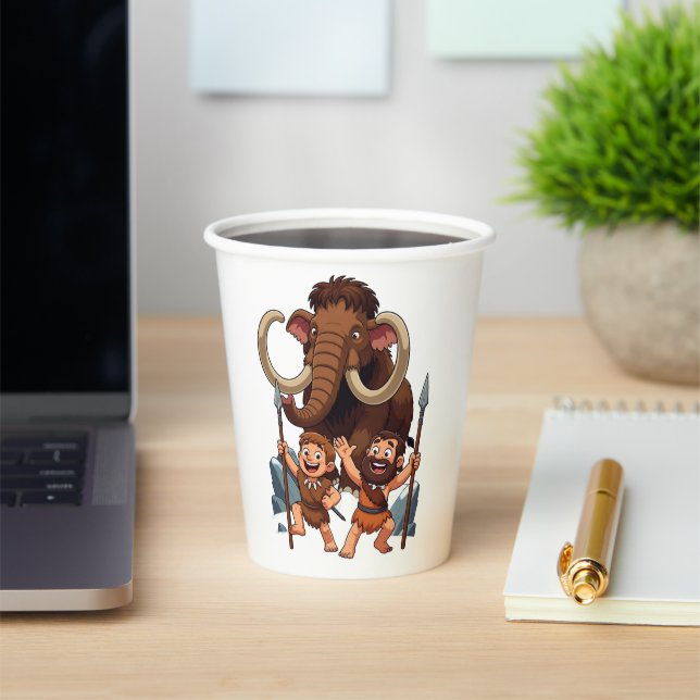 Caveman Dad and Son Mammoth Hunt Paper Cups (Insitu)