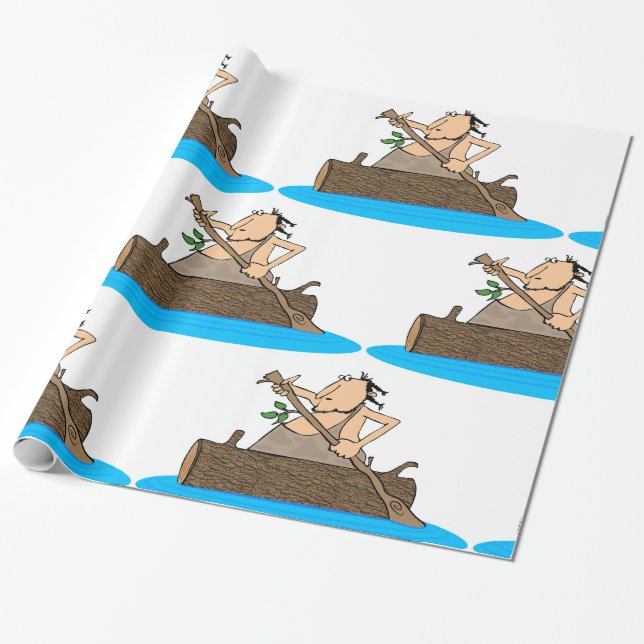 Caveman In A Canoe Wrapping Paper (Unrolled)