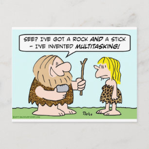 caveman invent multitasking rock stick postcard
