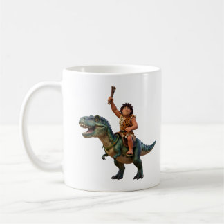 Caveman Riding Dinosaur Cartoon Image Coffee Mug