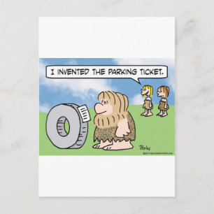 caveman wheel invented parking ticket woman postcard
