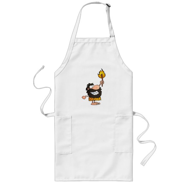 Caveman with Torch Long Apron (Front)