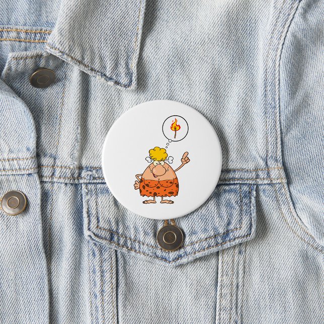 Cavewoman Thinking of Fire Stick 3 Inch Round Button (Creator Uploaded)