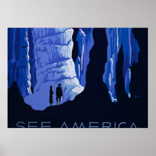 Caving Travel Cavern Vintage Travel Poster
