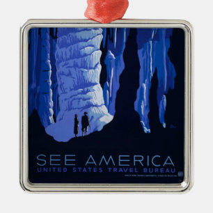 Caving Travel Cavern Vintage Travel Poster Metal Ornament