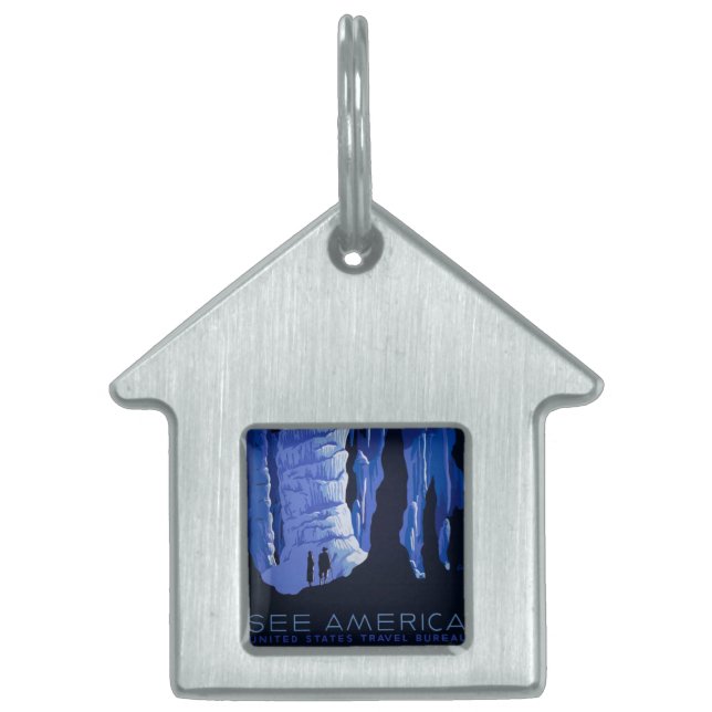 Caving Travel Cavern Vintage Travel Poster Pet Tag (Front)