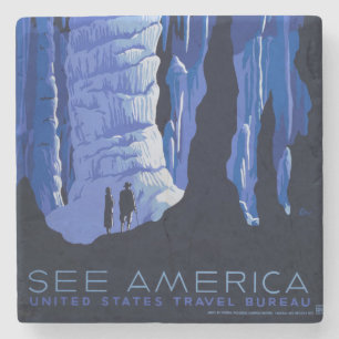 Caving Travel Cavern Vintage Travel Poster Stone Coaster