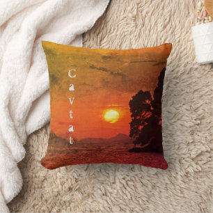 Cavtat, Croatia view of Sunset 1974 Filter Coffee Throw Pillow