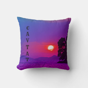 Cavtat, Croatia view of Sunset Purple Filter Throw Pillow