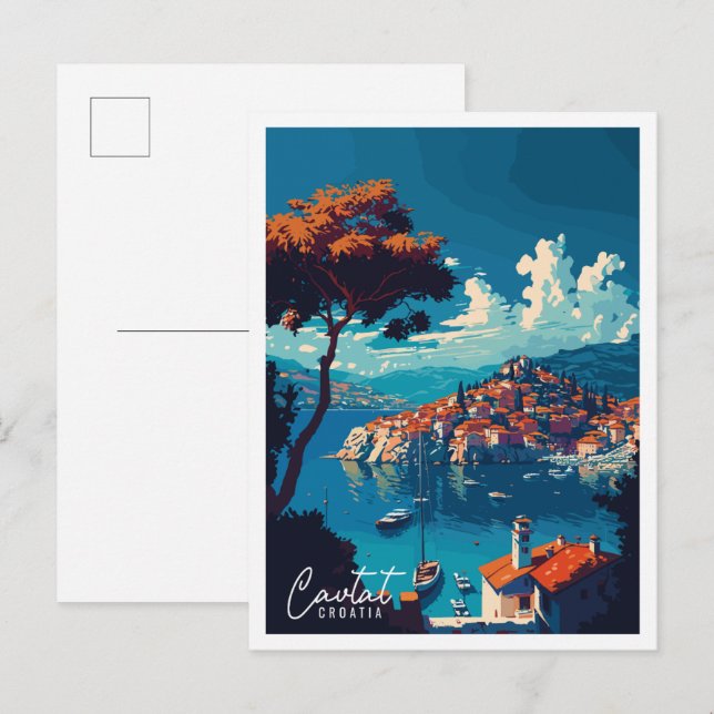 Cavtat Croatia vintage travel illustration Postcard (Front/Back)