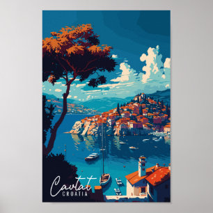 Cavtat Croatia vintage travel illustration Poster