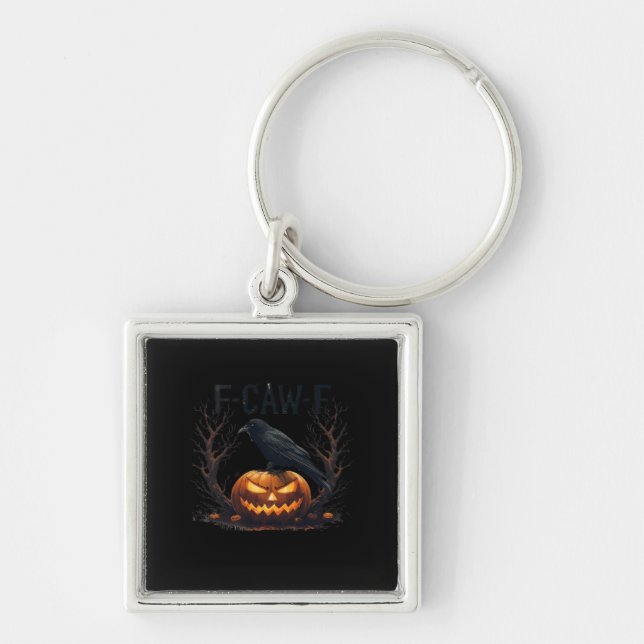 Caw-F's Spooky Pumpkin Halloween Classic Keychain (Front)