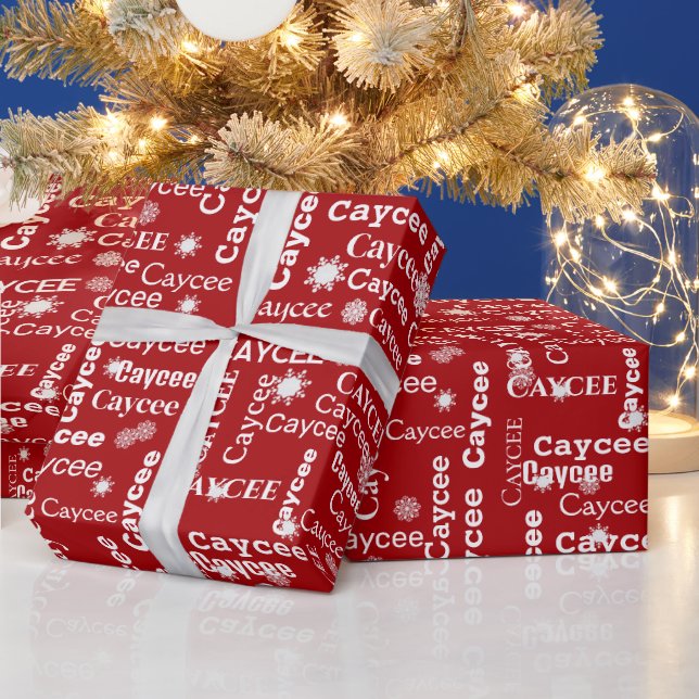 CAYCEE Custom Name With Snowflakes On Red Wrapping Paper (Holidays)