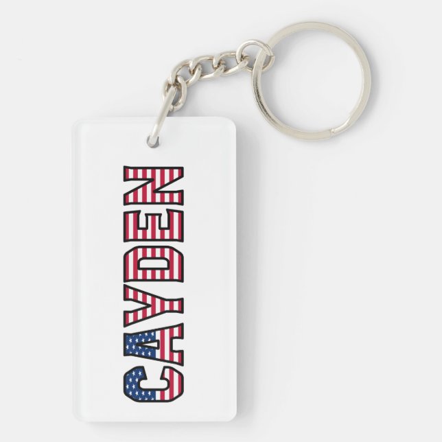 Cayden Name First Name USA Flag Keychain (Back)