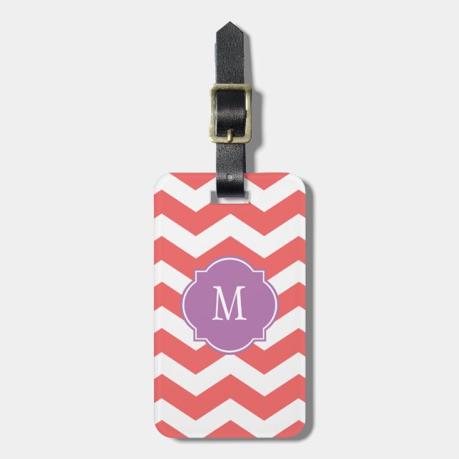 Cayenne & White Chevron Monogram Luggage Tag (Front Vertical)