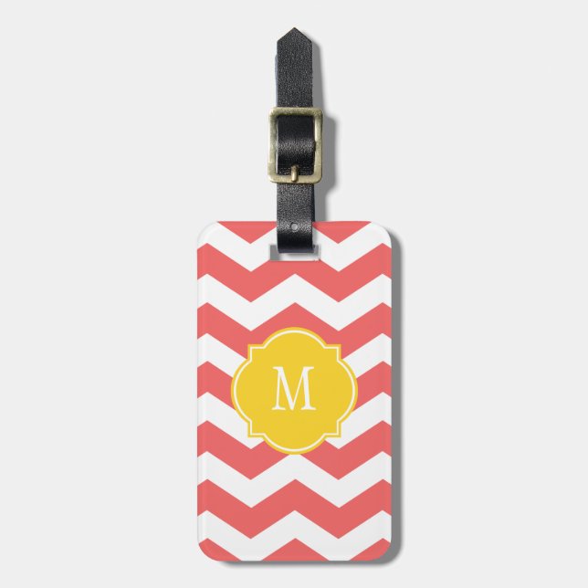 Cayenne & White Chevron Monogram Luggage Tag (Front Vertical)