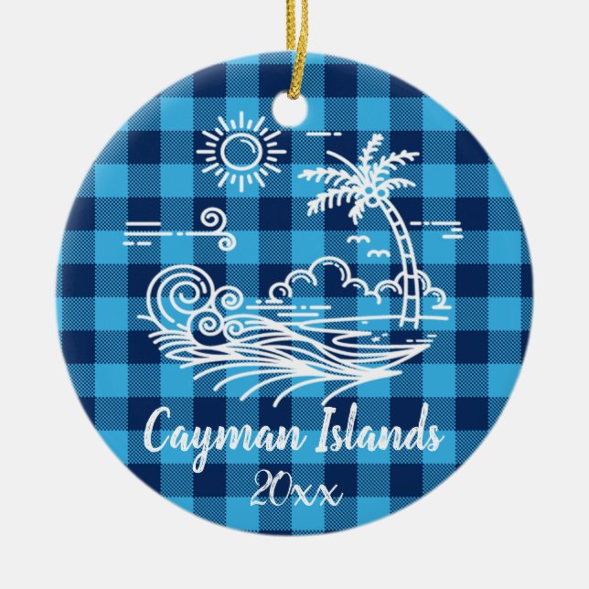 Cayman Islands Buffalo Check Christmas Ceramic Ornament (Front)