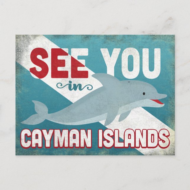 Cayman Islands Dolphin - Retro Vintage Travel Postcard (Front)