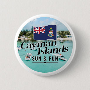 "Cayman Islands Sun & Fun" With Flag 2 Inch Round Button