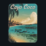 Cayo Coco Cuba Vintage Magnet<br><div class="desc">A vibrant and nostalgic depiction of Cayo Coco, Cuba, a tropical paradise known for its pristine white-sand beaches, turquoise waters, and lush mangroves. The design captures the idyllic beauty of the island, with its secluded shores, luxury resorts, and crystal-clear Caribbean Sea. Rendered in a vintage style, the artwork evokes the...</div>