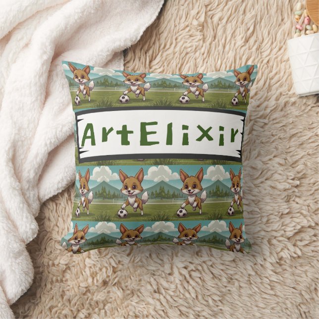 Cayote playing a soccer ball print  throw pillow (Blanket)