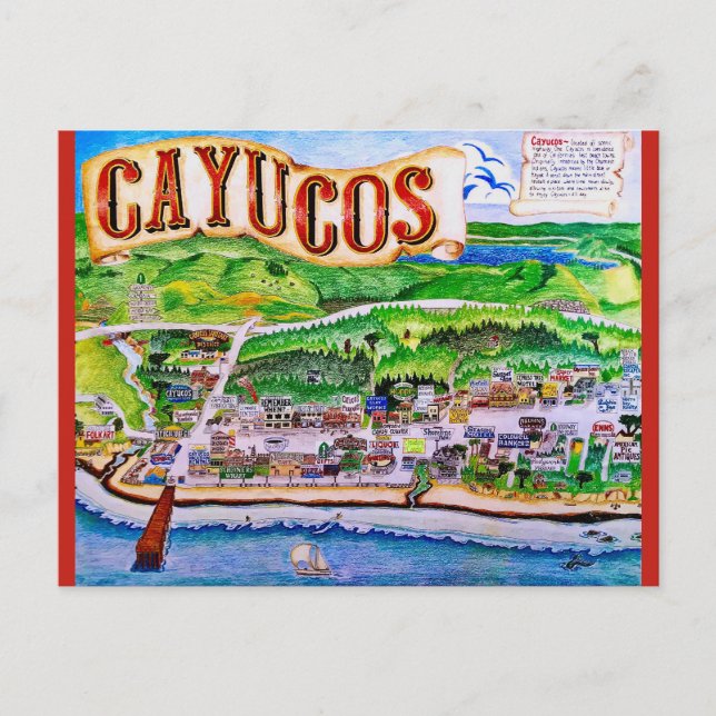 Cayucos California Map Postcard (Front)