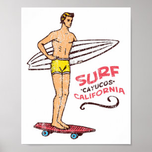 Cayucos Surf Retro Vintage Surfboard 60s 70s 80s  Poster