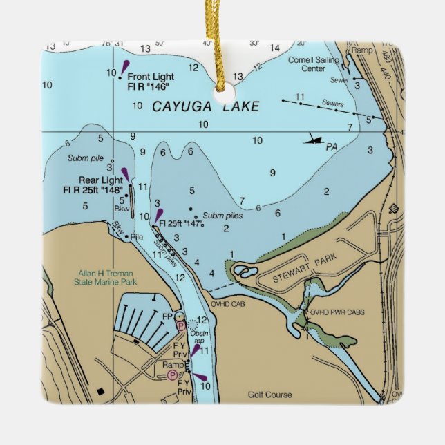 Cayuga Lake Ithaca NY Chart Ceramic Ornament (Front)