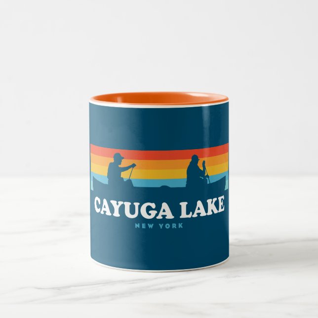 Cayuga Lake New York Canoe Two-Tone Coffee Mug (Center)
