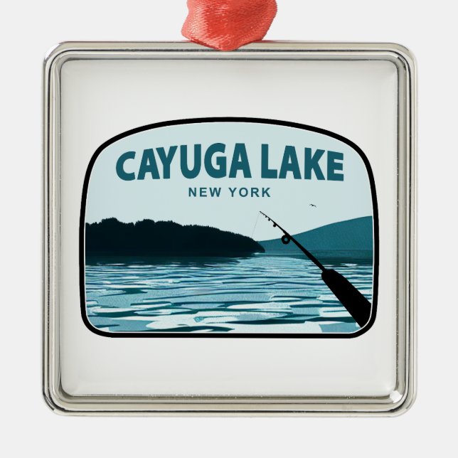 Cayuga Lake New York Fishing Rod Metal Ornament (Front)