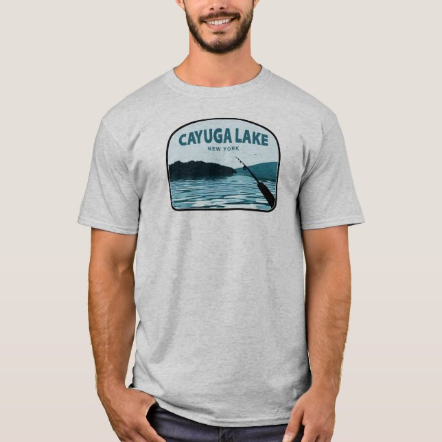 Cayuga Lake New York Fishing Rod T-Shirt (Front)