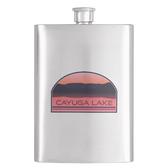 Cayuga Lake New York Red Sunrise Hip Flask (Front)