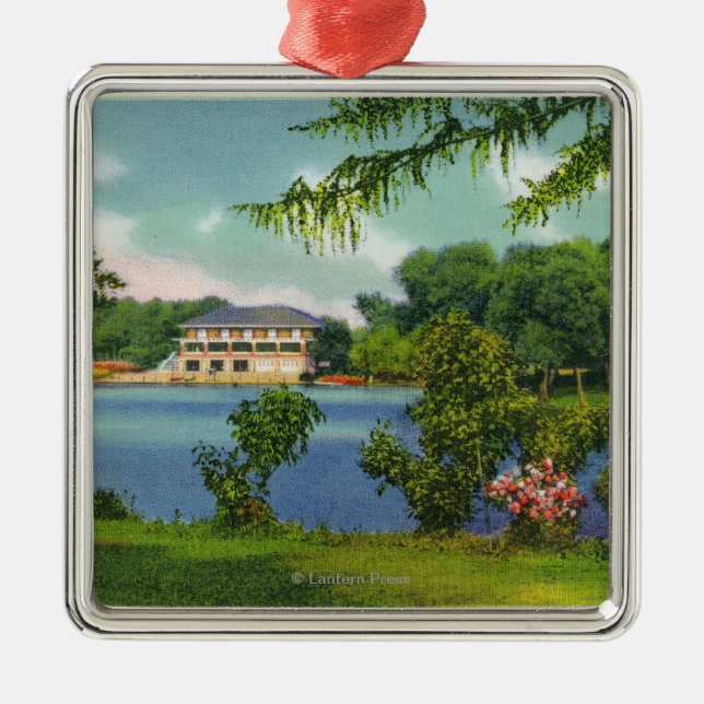 Cazenovia Park View of the Lake and Casino Metal Ornament (Front)