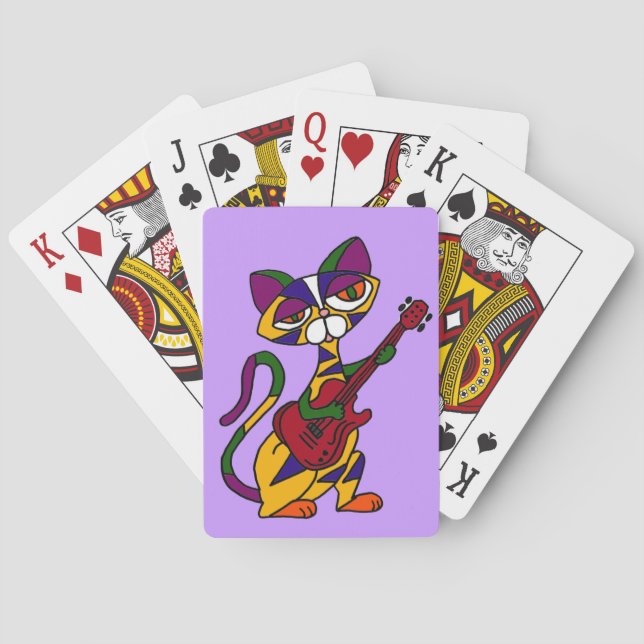 CB- Cool Cat Playing Guitar Cartoon Cards (Back)