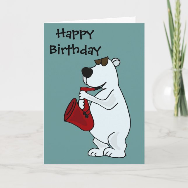 CB- Cool Polar Bear Playing the Saxophone Cartoon Card (Front)