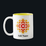 CBC 1974 Logo Personalized Two-Tone Mug<br><div class="desc">Created by Burton Kramer, a designer and artist whose work is featured as part of the permanent collection at the Smithsonian Institute. Sometimes called the exploding pizza or pineapple, Burton Kramer's modernist logo features the letter "C" for Canada at its core. According to the CBC's 1974 corporate manual, "the overall...</div>