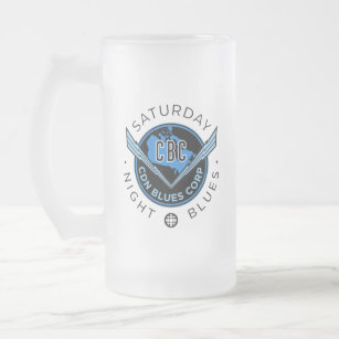 CBC Saturday Night Blues Frosted Glass Beer Mug