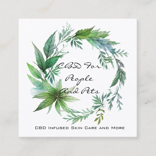 CBD Leaf Wreath Square Business Card (Front)