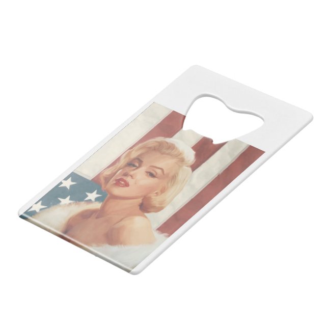 CC15 Marilyn Flag ZAZZ Credit Card Bottle Opener (Front Angled)