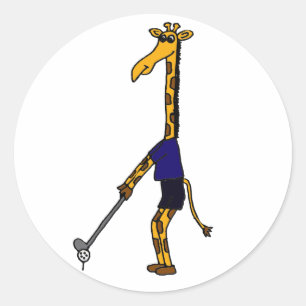 CC- Giraffe Playing Golf Design Classic Round Sticker