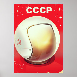 CCCP vintage red Soviet Space poster