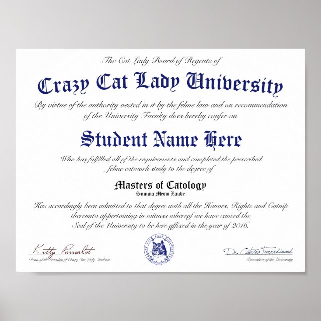 CCLU Diploma - Navy Seal - Cat Portrait Poster (Front)