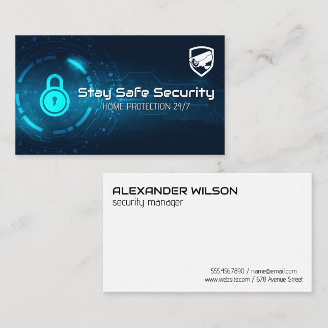 CCTV Security Camera | Tech and Lock Background Business Card (Front/Back)