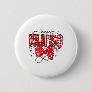 Ccu Nurse Stethoscope Coquette Bow Heart Valentine 2 Inch Round Button