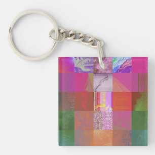 CD1FE646 Abstract Digital Glitch Art Grid Pattern Keychain