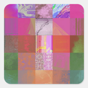 CD1FE646 Abstract Digital Glitch Art Grid Pattern  Square Sticker