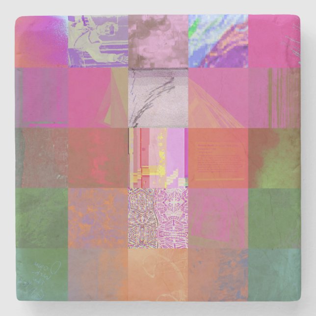 CD1FE646 Abstract Digital Glitch Art Grid Pattern  Stone Coaster (Front)