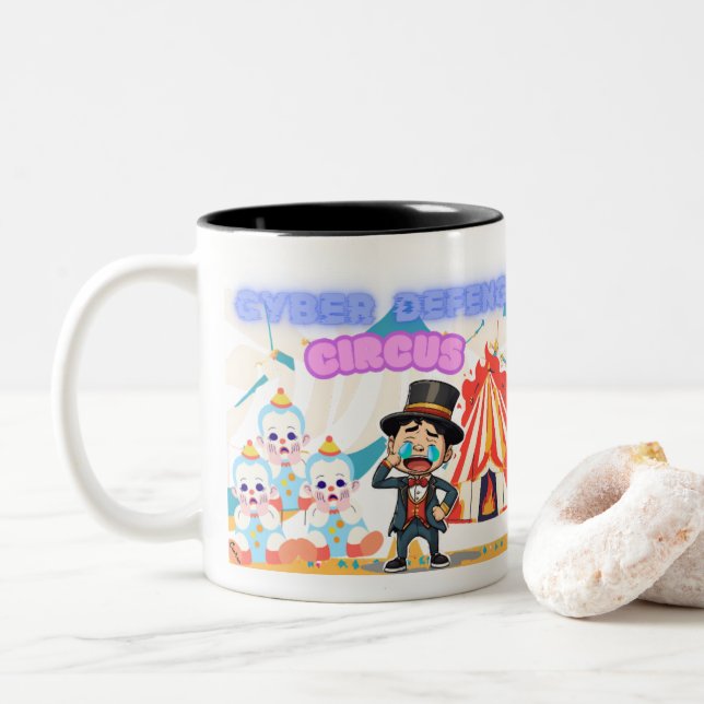 CDC - Cyber Defense Circus! Two-Tone Coffee Mug (With Donut)