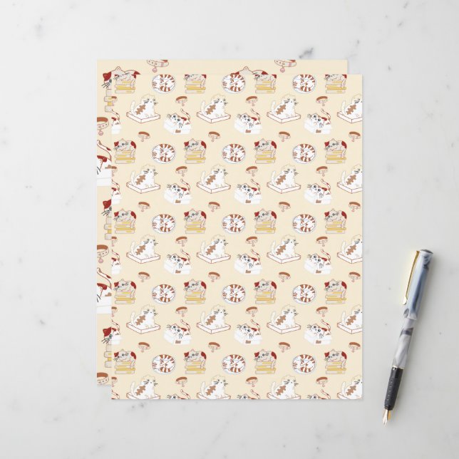 Ce Chat Vie Beige Chat Motif Papier Scrapbooking (Devant/Arrière en situation)