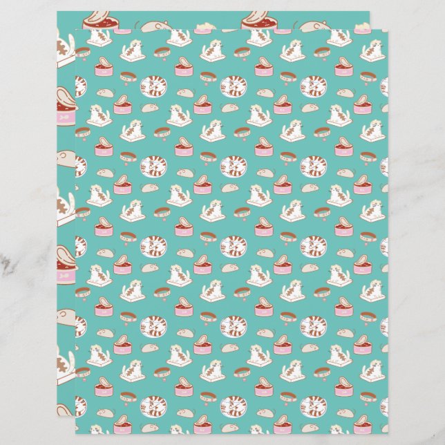 Ce papier de scrapbooking Motif vert Cat Life (Devant / Derrière)